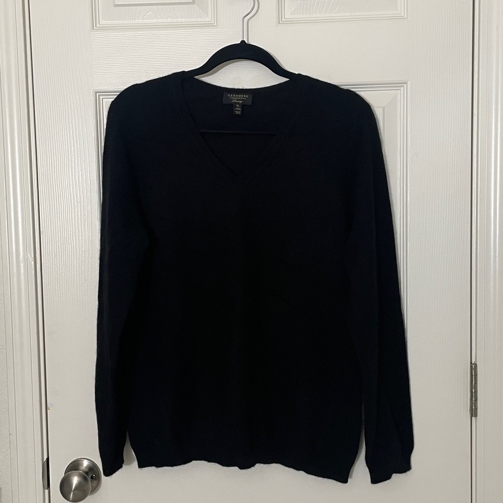 Charter Club Luxury Cashmere Black Sweater Women's XL Long Slv V-Neck Pullover